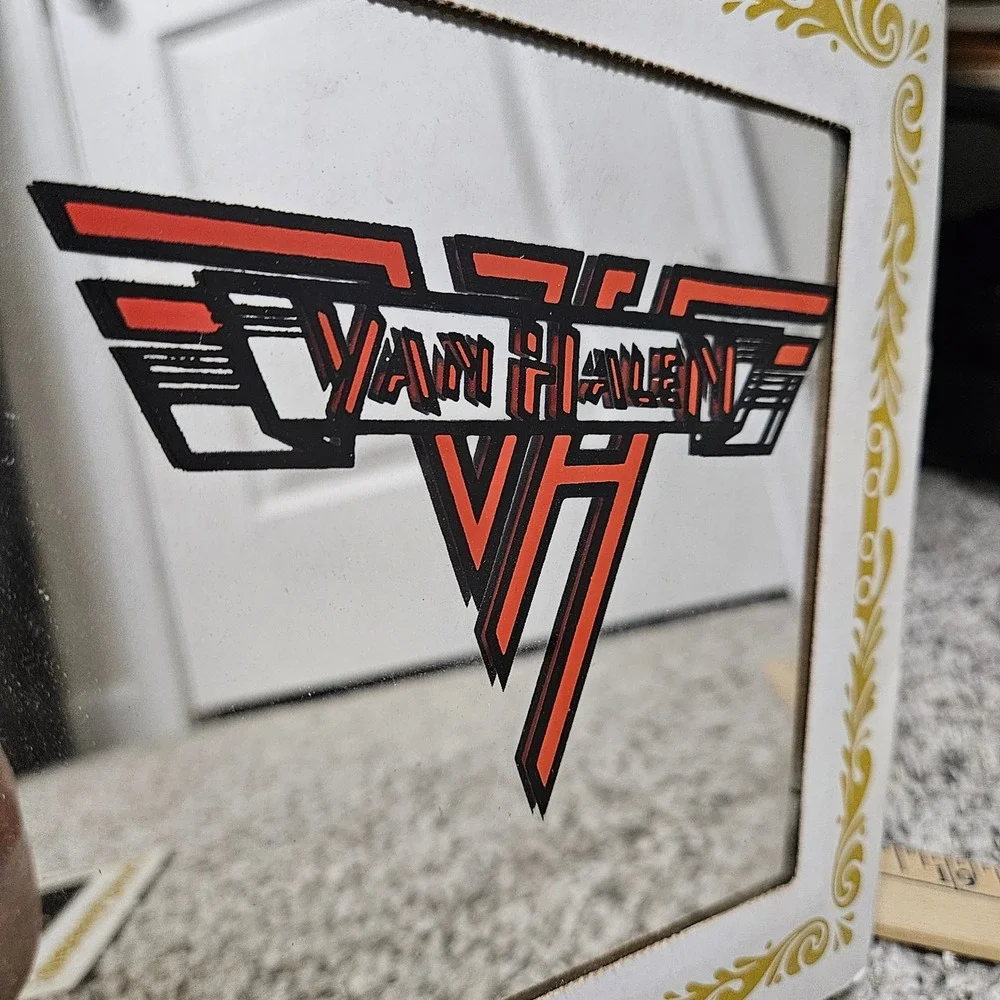 Vintage 80s Carnival Prize 6x6 Van Halen Mirror Red Logo Rock Band Wall Decor